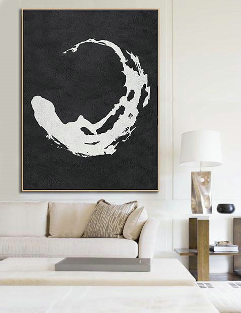 Black And White Minimal Painting On Canvas,Big Wall Art For Living Room #Z5X4